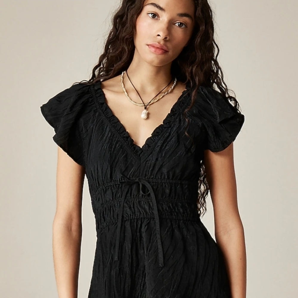 NWT J. Crew Black Palermo Ruffled V-Neck Top Sz M